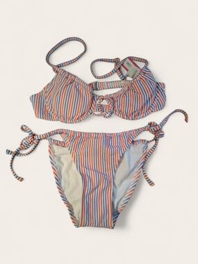Xhilaration Multicolor Striped Tie-Side Bikini in Blue, Red & White